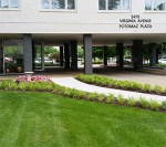 Northwest lawn and portico of the building.